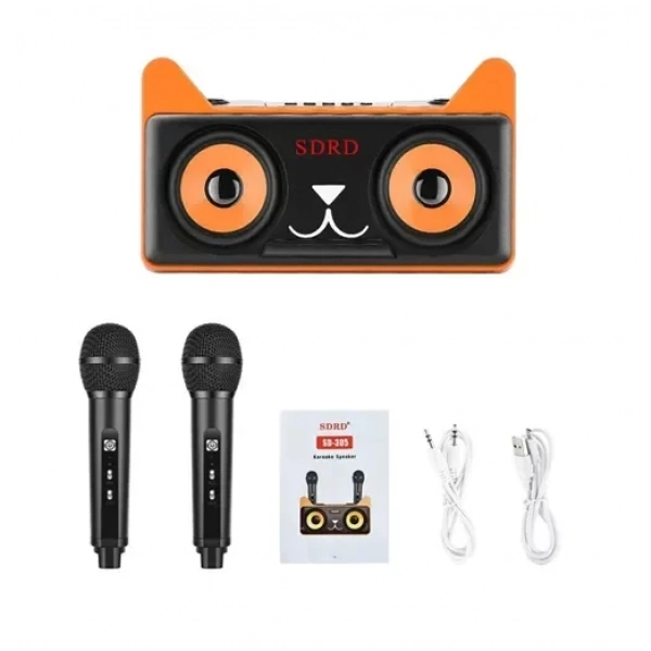 Σύστημα Karaoke με ασύρματα μικρόφωνα και SD, USB, AUX, TF SD-305 μαύρο
