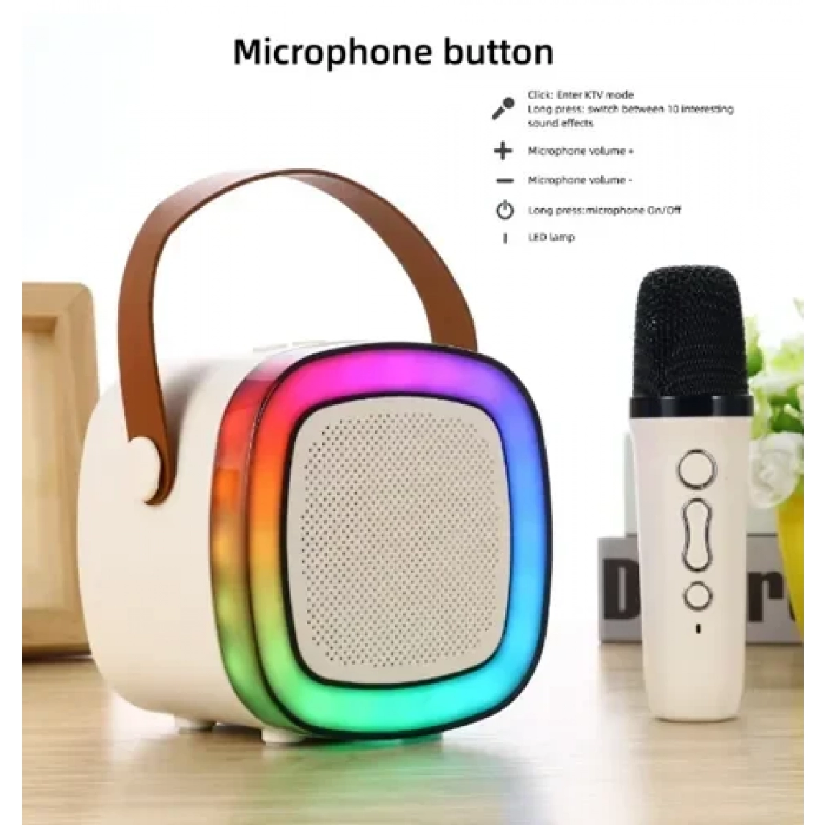 Σύστημα καραόκε με ασύρματο μικρόφωνο Bluetooth SD02 κρεμ - Image 3