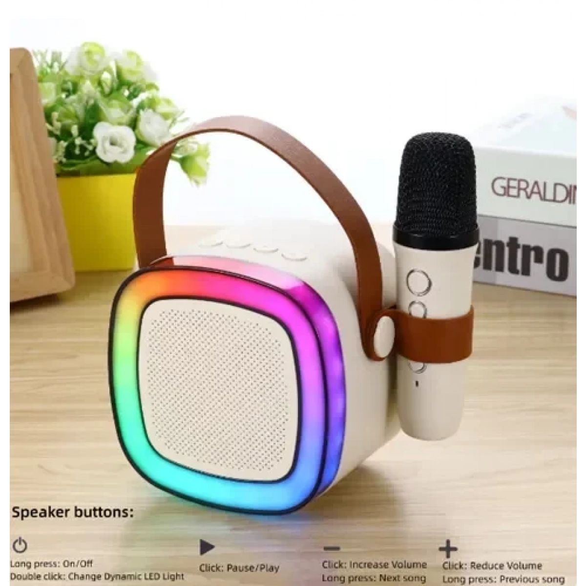 Σύστημα καραόκε με ασύρματο μικρόφωνο Bluetooth SD02 κρεμ - Image 4
