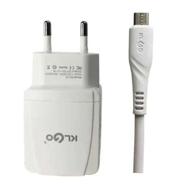 Φορτιστής ταχείας φόρτισης με θύρα USB-A & Micro USB KLGO KC-09S λευκό