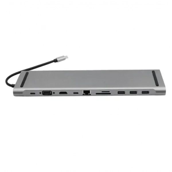 11 σε 1 USB-C Docking Station με θύρες VGA – HDMI – USB – Micro SD – SD – Ethernet γκρι