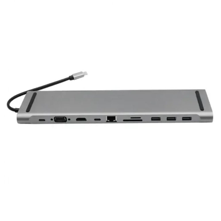 11 σε 1 USB-C Docking Station με θύρες VGA – HDMI – USB – Micro SD – SD – Ethernet γκρι