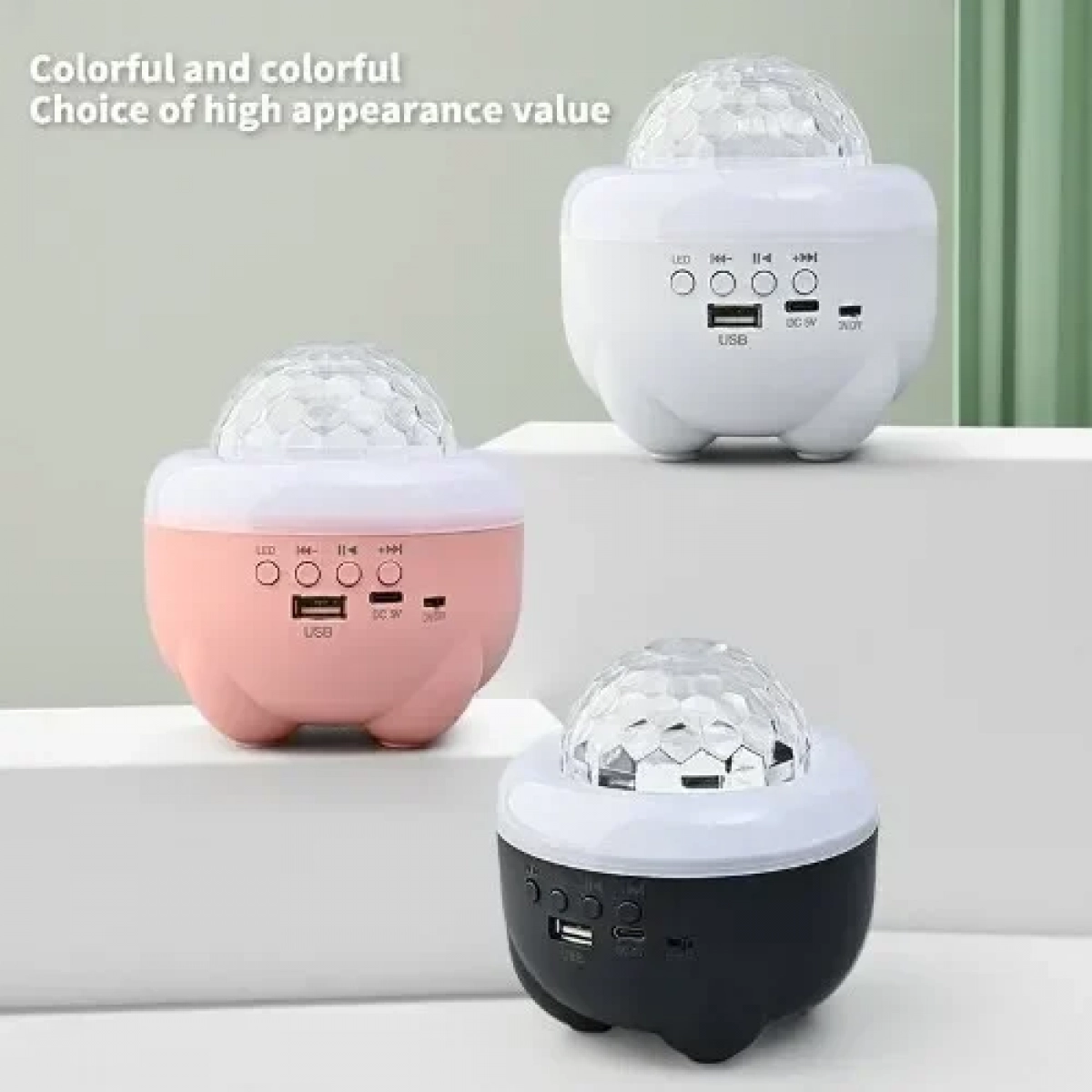 Φορητό Ηχείο Bluetooth με Πολύχρωμο Φως LED Προβολής Starry Sky Ροζ
