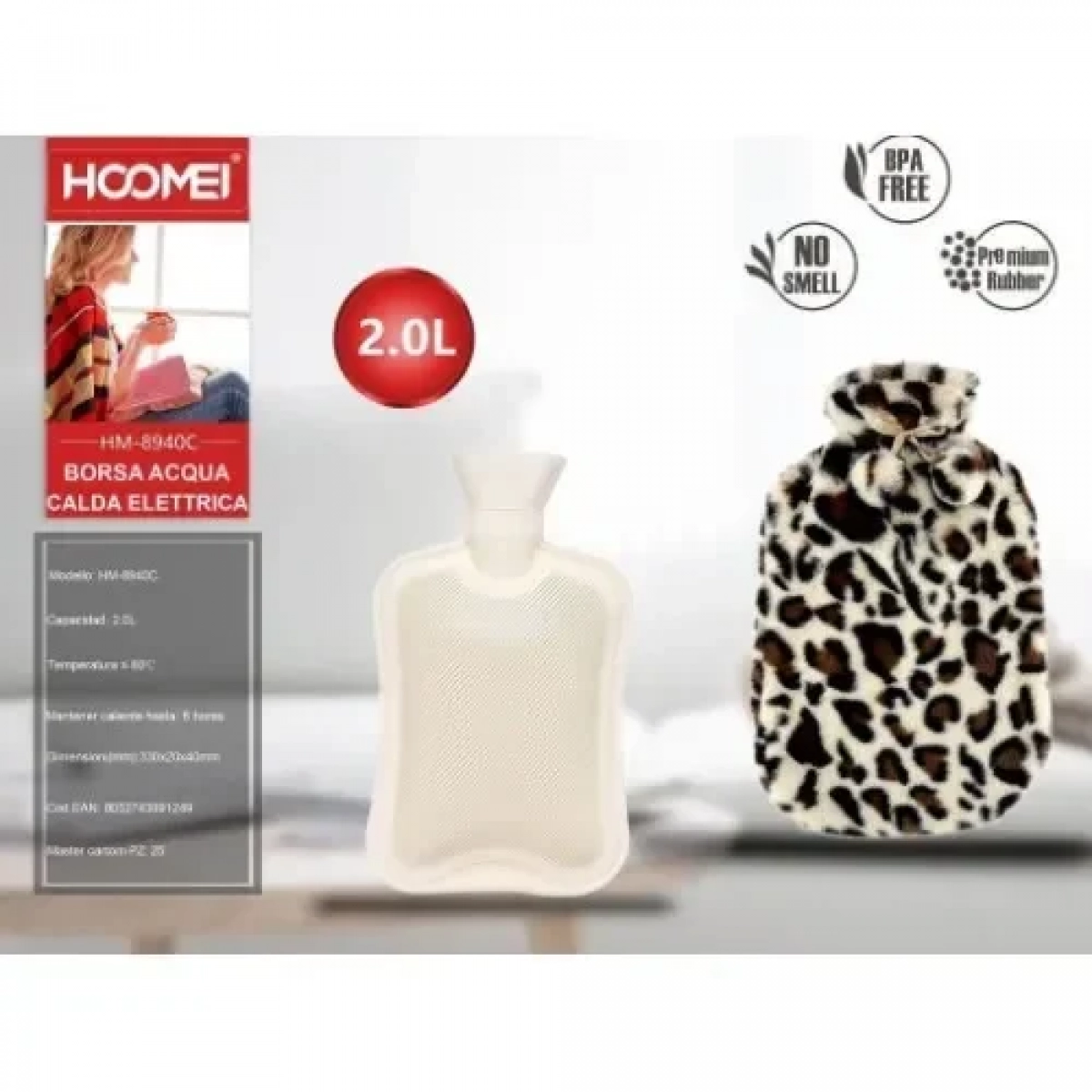Θερμοφόρα Ζεστού Νερού 2L Animal Print Hoomei HM-8940C