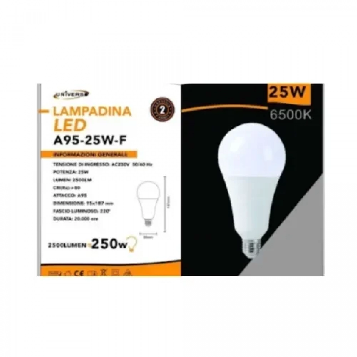 Universo Λάμπα LED για Ντουί E27 25w A95 2500lm Ψυχρό Λευκό 6500K