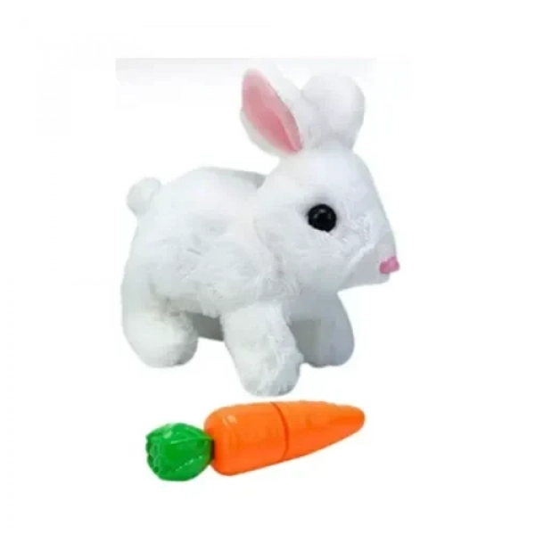 Διαδραστικό Βελούδινο Λούτρινο Κουνελάκι με Εφέ Κίνησης και Ηχητικά Εφέ μαζί με Καρότο - Λευκό