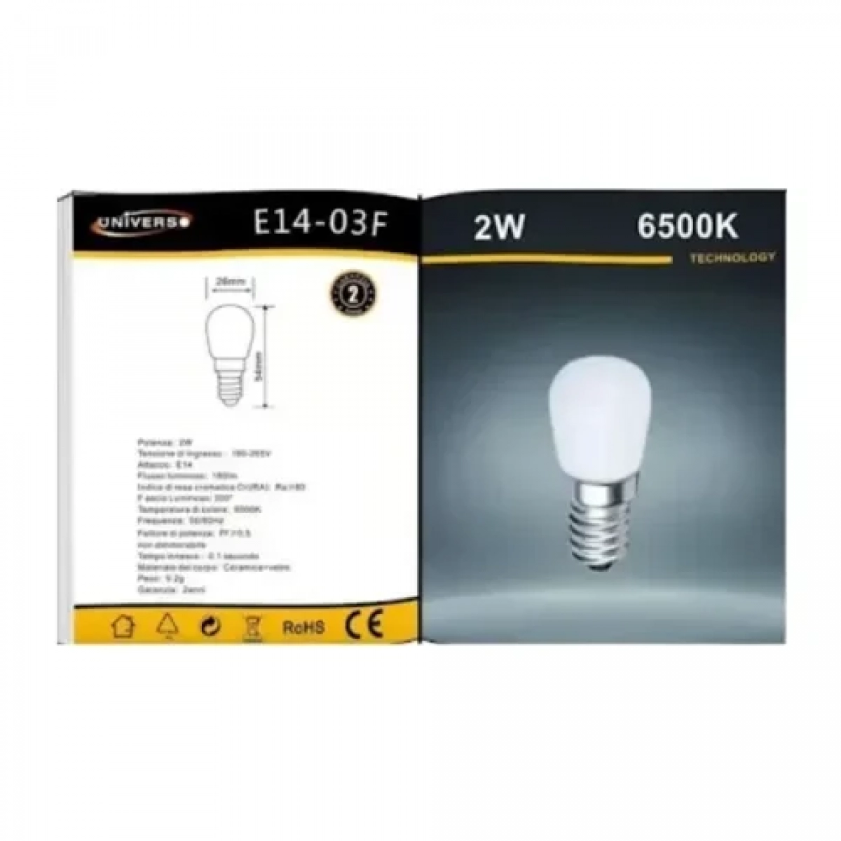 Λάμπα LED για Ντουί E14 2w 180lm Ψυχρό Φως 6500K Universo E14-03F