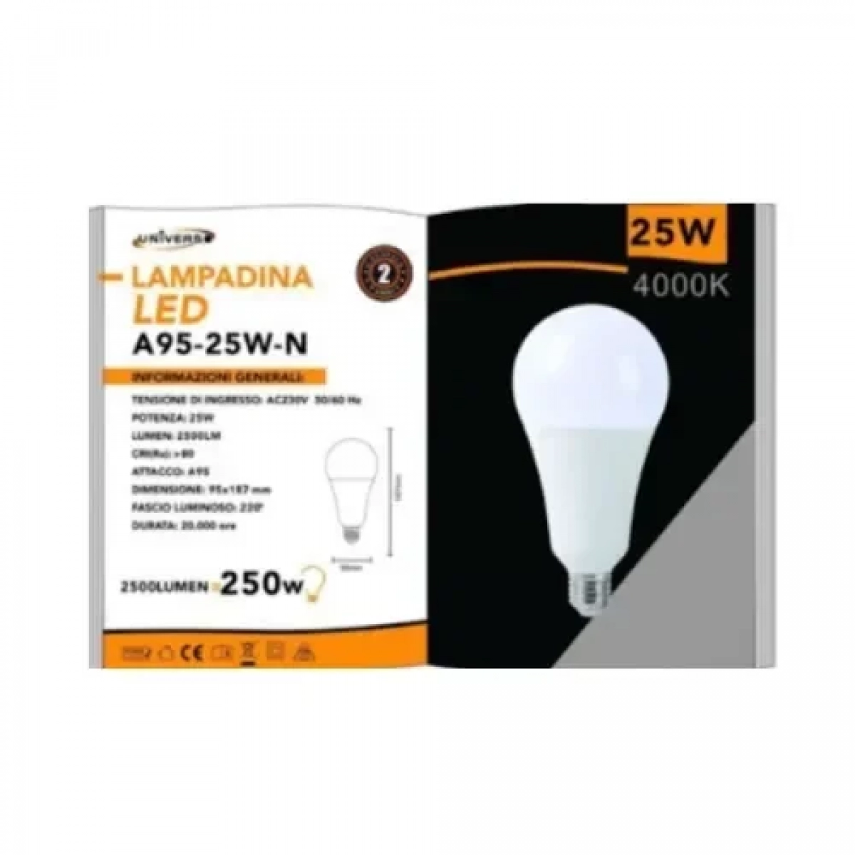 Universo Λάμπα LED για Ντουί E27 25w A95 2500lm Φυσικό Φως 4000K