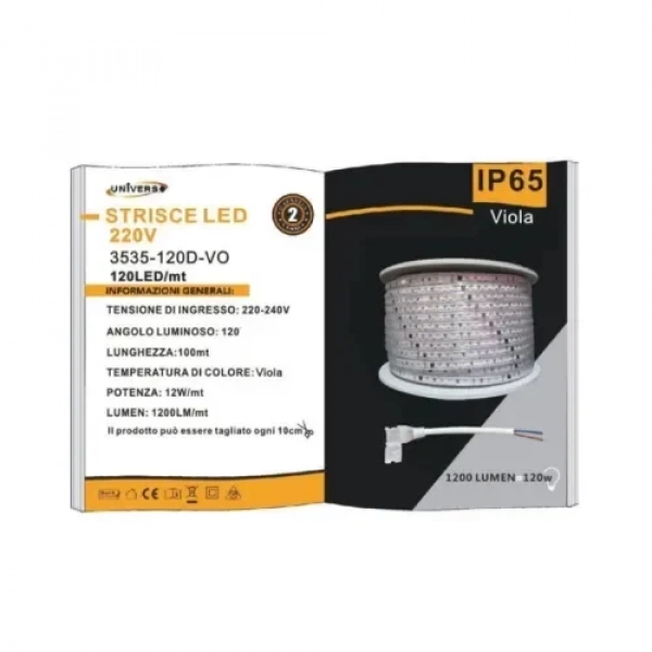 Ταινία LED 12w 220V 120led IP65 3535-120D-VO Μωβ