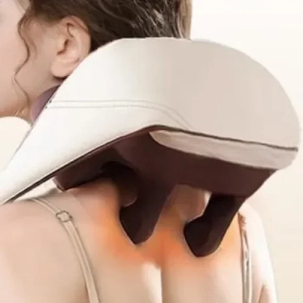 Συσκευή μασάζ shiatsu για λαιμό, πλάτη, ώμους, πόδια με προσομοίωση βαθιάς 5D μάλαξης Μπεζ-Καφέ