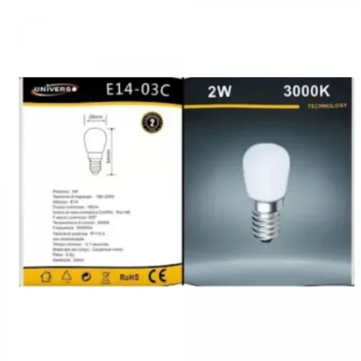 Λάμπα LED για Ντουί E14 2w 180lm Θερμό Φως 3000K Universo E14-03C
