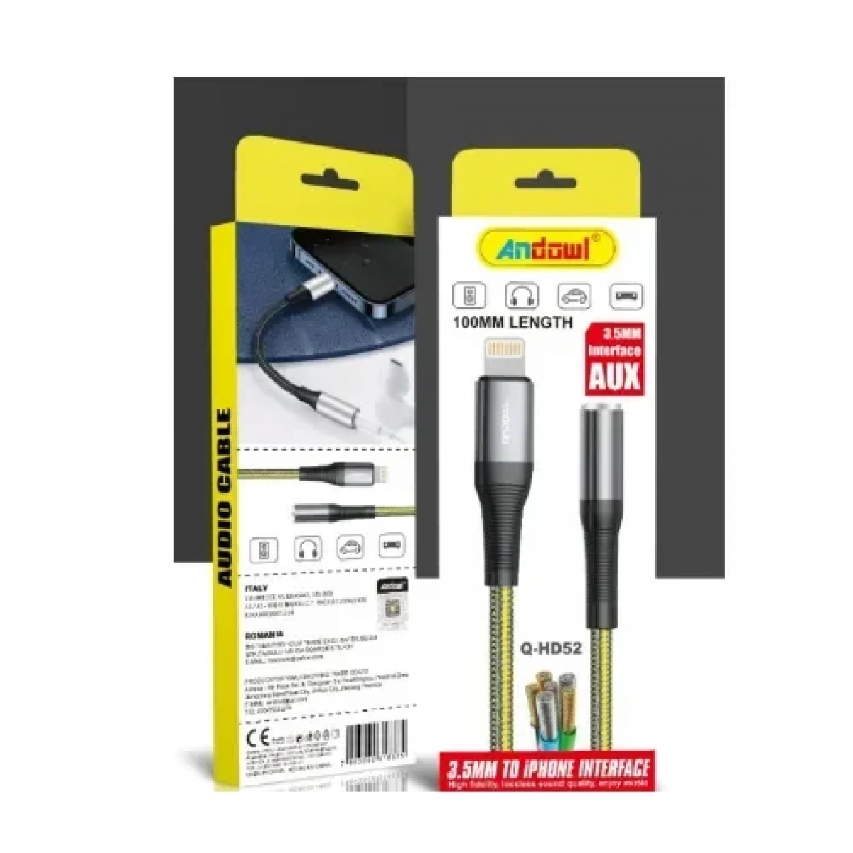 Αντάπτορας 3.5mm σε Lightning για iPhone Andowl Q-HD52 Κίτρινο