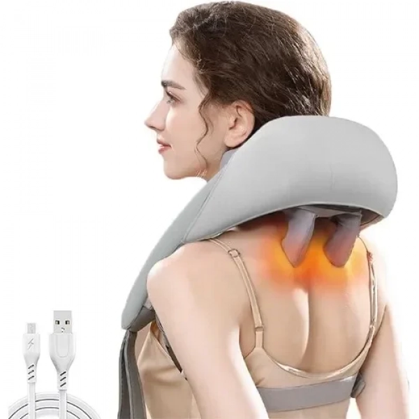 Συσκευή μασάζ shiatsu για λαιμό, πλάτη, ώμους, πόδια με προσομοίωση βαθιάς 5D μάλαξης Γκρι