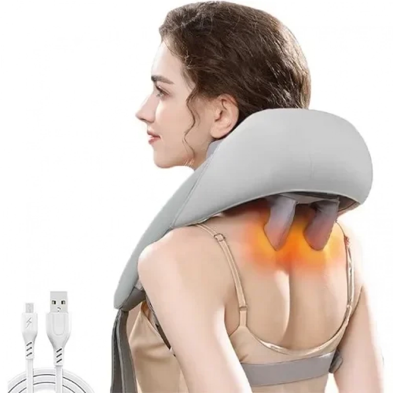 Συσκευή μασάζ shiatsu για λαιμό, πλάτη, ώμους, πόδια με προσομοίωση βαθιάς 5D μάλαξης Γκρι