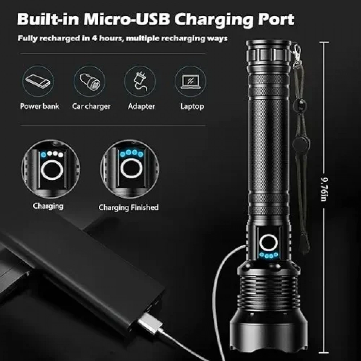Φακός LED Super Bright 6000 Lumens Ρυθμιζόμενος Επαναφορτιζόμενος με δυνατότητα ζουμ Αδιάβροχος