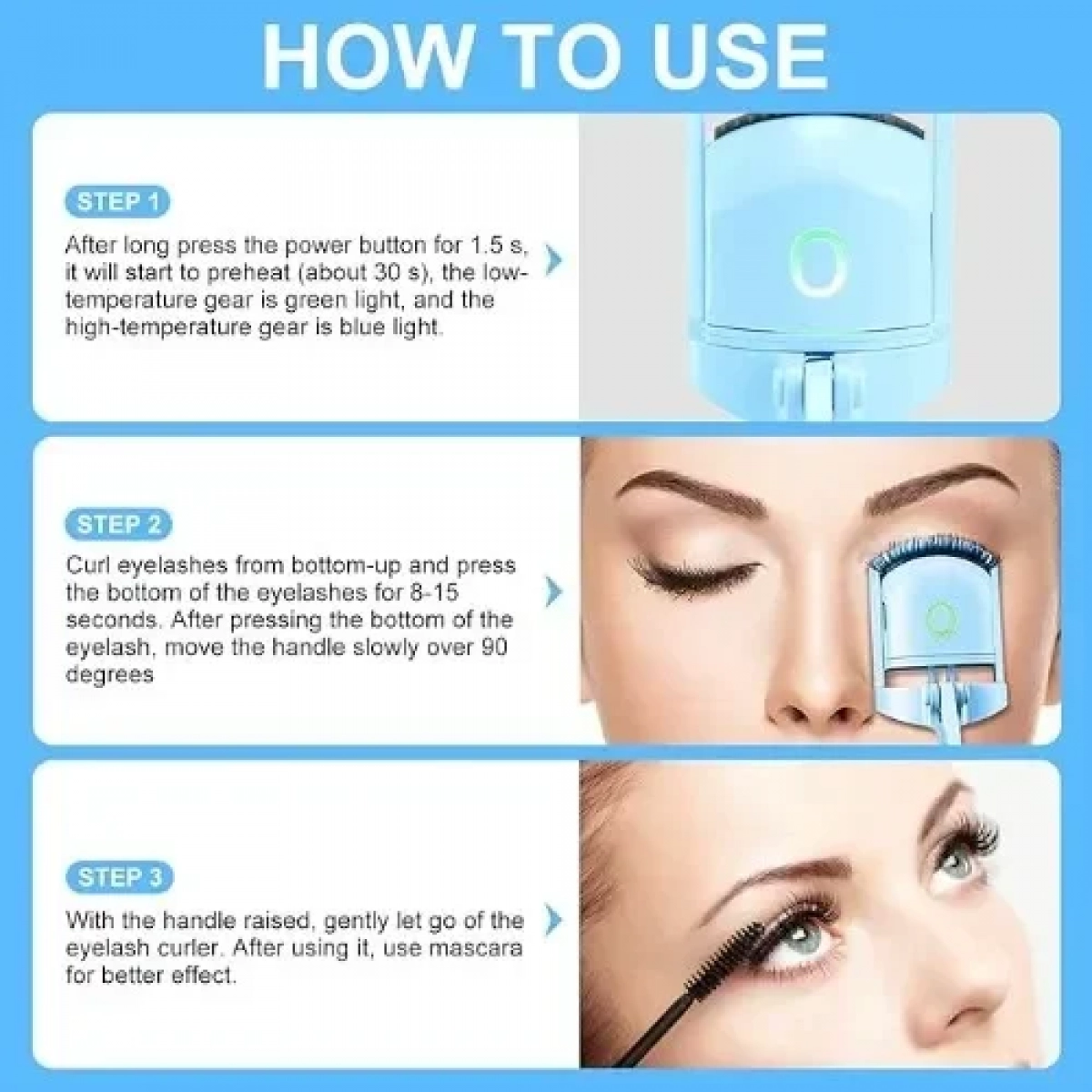 Θερμαινόμενο ψαλιδάκι βλεφαρίδων Electric Eyelash Curler Γαλάζιο
