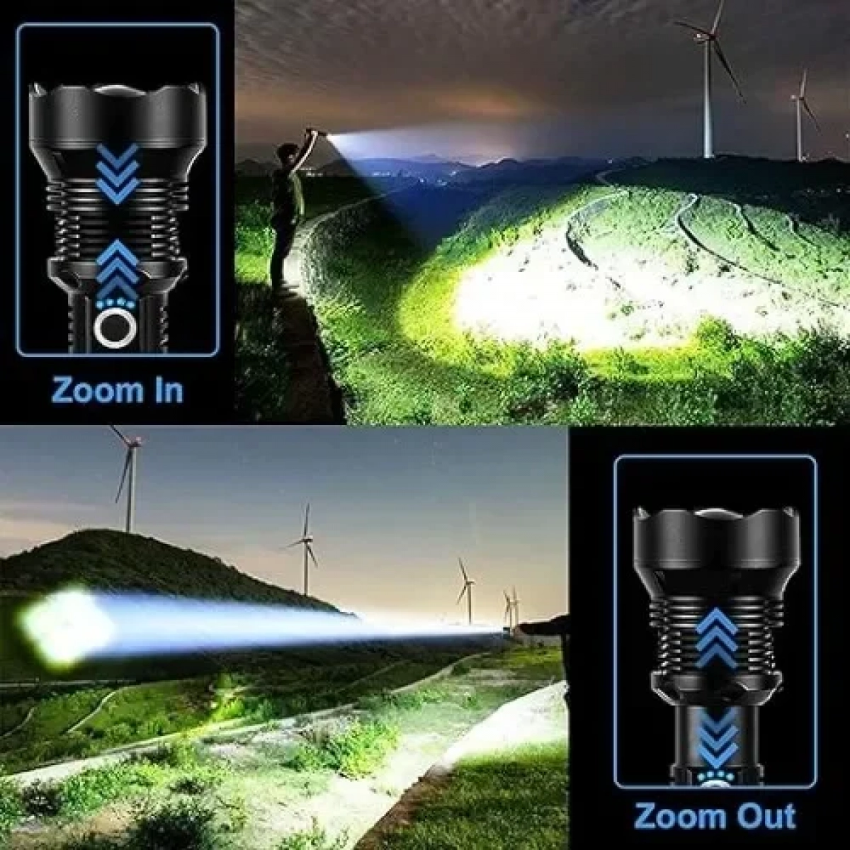 Φακός LED Super Bright 6000 Lumens Ρυθμιζόμενος Επαναφορτιζόμενος με δυνατότητα ζουμ Αδιάβροχος