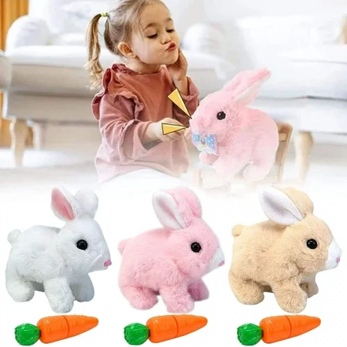 Διαδραστικό Βελούδινο Λούτρινο Κουνελάκι με Εφέ Κίνησης και Ηχητικά Εφέ μαζί με Καρότο