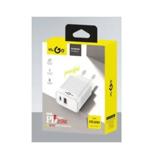 Klgo Φορτιστησ Χωρισ Καλωδιο Με Θυρα Usb-A Και Θυρα Usb-C 25W Quick Charge 3.0 / Power Delivery Λευκοσ (Pd-600)