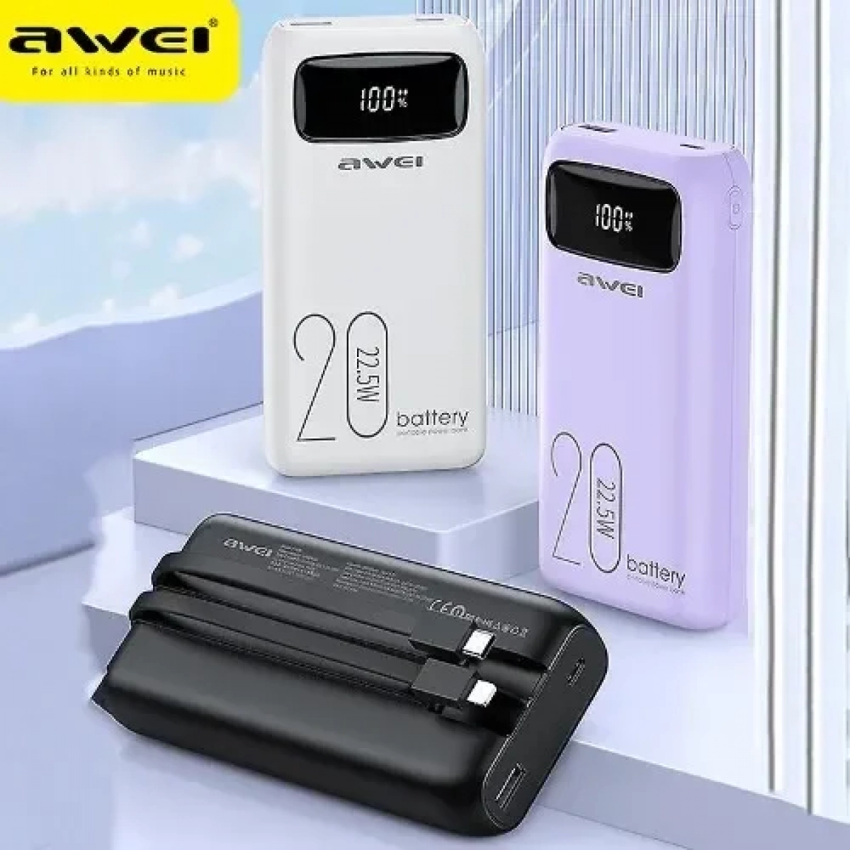 Power bank γρήγορης φόρτισης 20000 mAh 22.5w AWEI P169K Μωβ