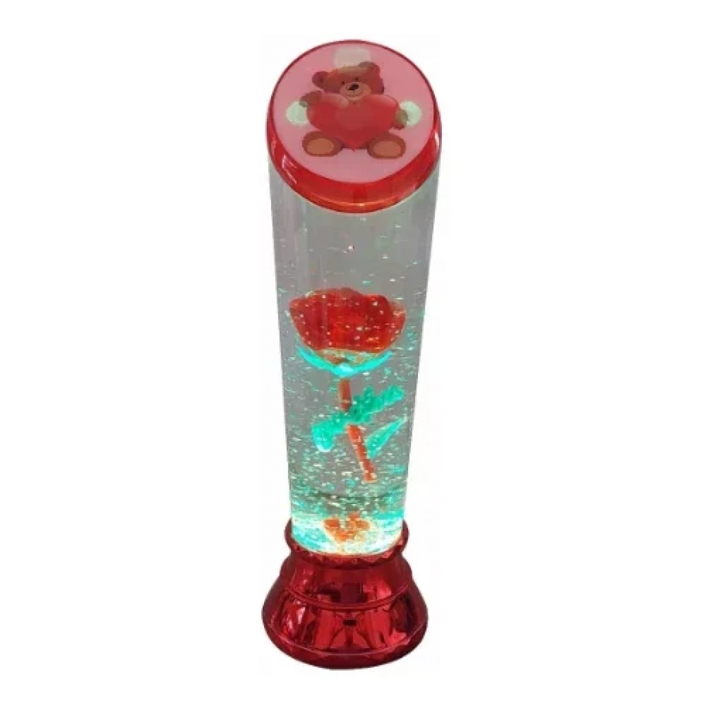 Διακοσμητική Λάμπα Λάβας Ανεμοστρόβιλος Rose LED USB Κόκκινο με σχέδιο Αρκουδάκι