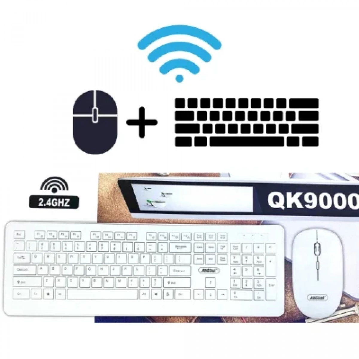 Σετ Πληκτρολόγιο - Ποντίκι Wireless 2.4 Andowl QK9000 Λευκό
