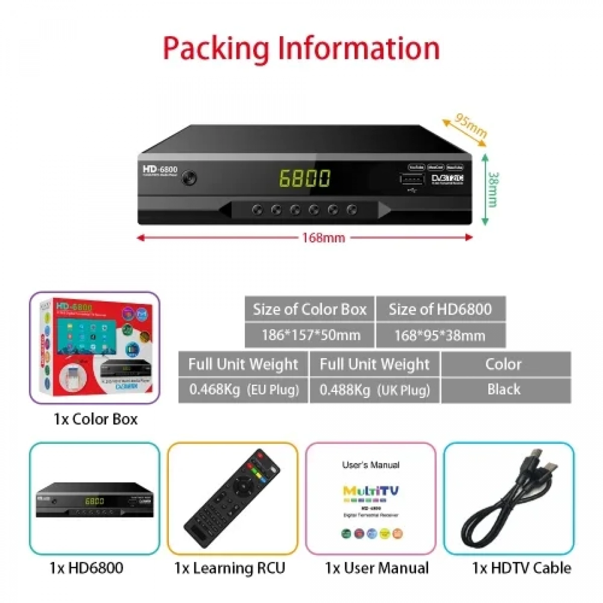HD-6800 DVB-T/T2 & DVB-C Αποκωδικοποιητής TNT HDMI