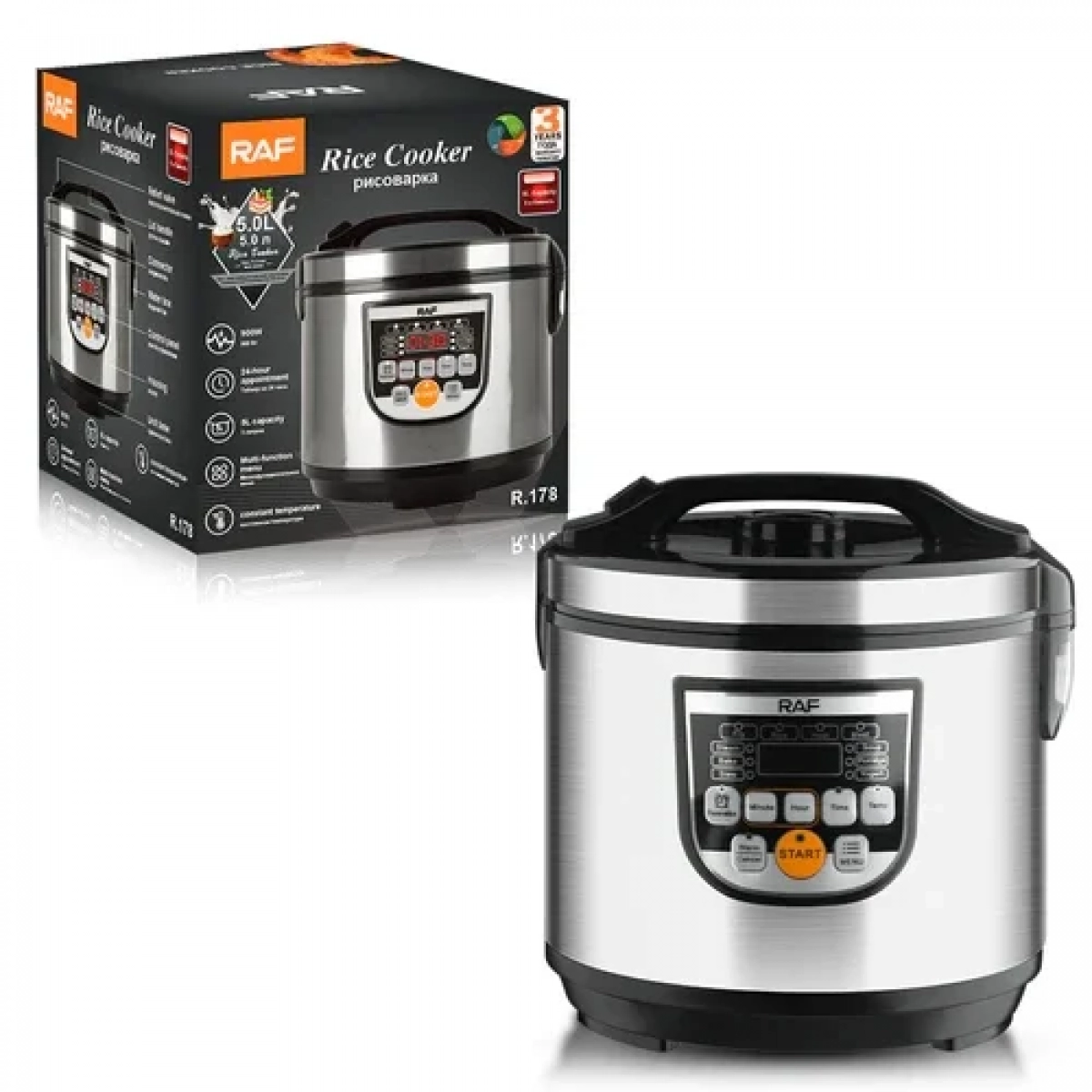 Ηλεκτρικός Πολυμάγειρας Rice Cooker 5L 900W με Αντικολλητικό Μπολ και 12 Προγράμματα RAF R.178