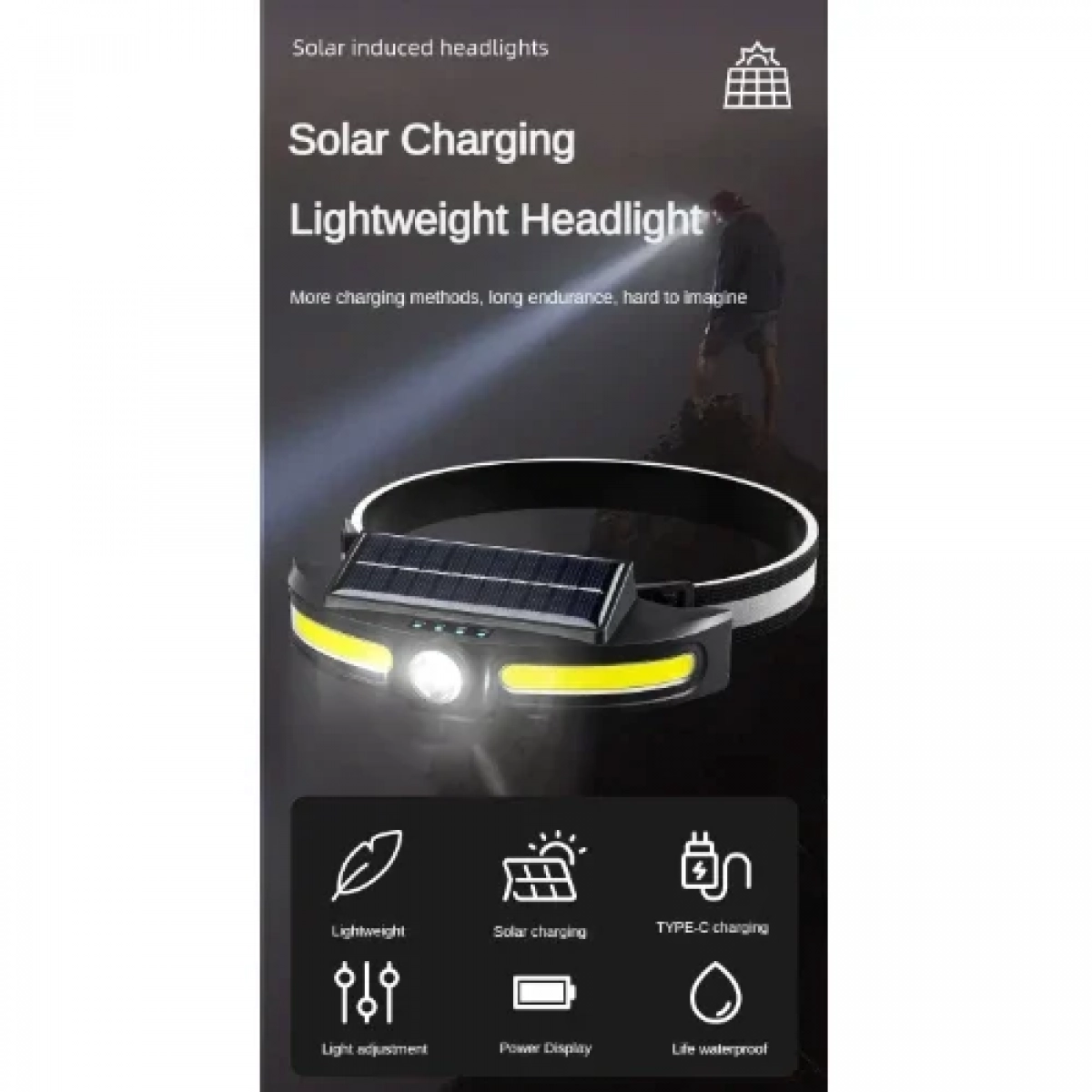 Ηλιακός φακός κεφαλής LED με πάνελ – JS921