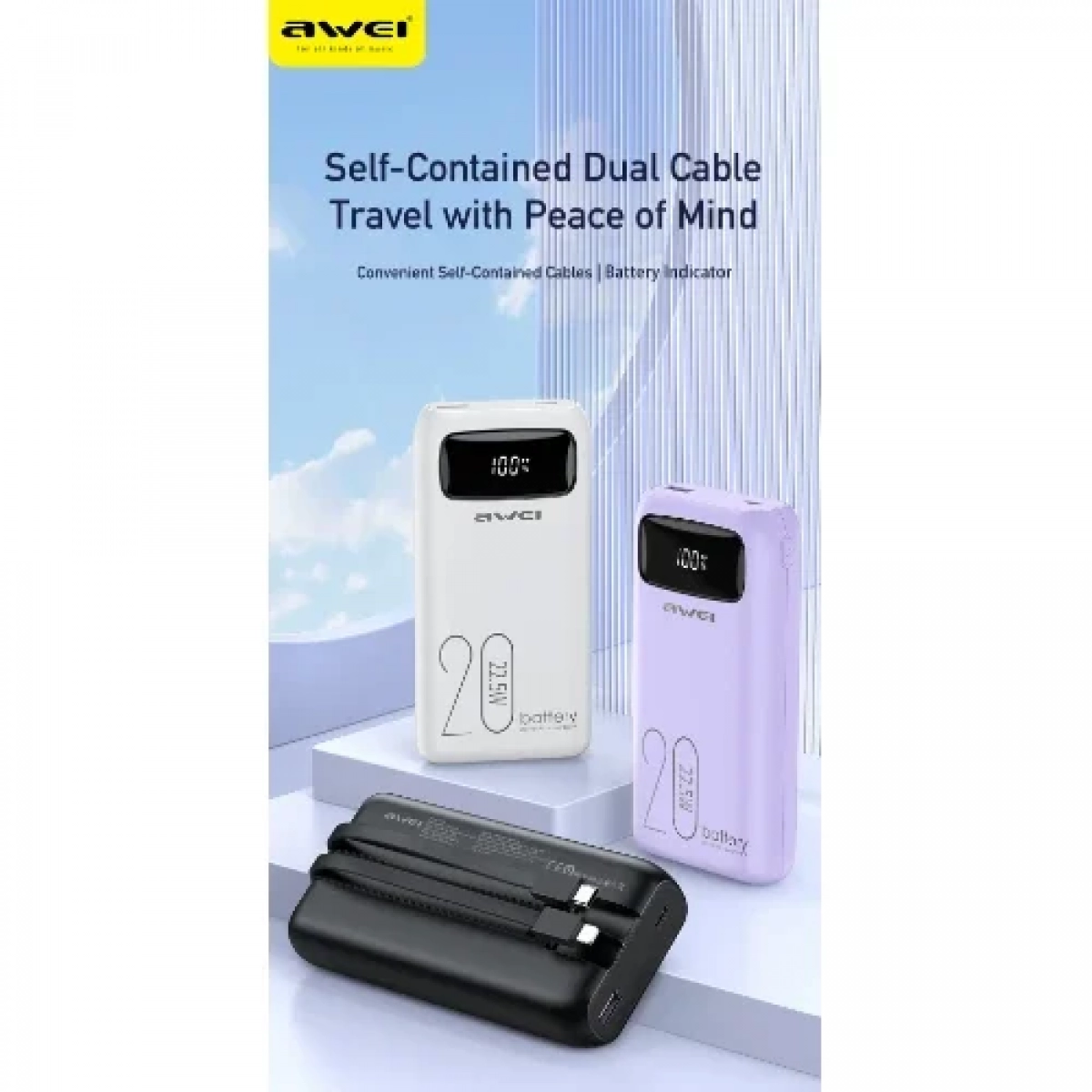 Power bank γρήγορης φόρτισης 20000 mAh 22.5w AWEI P169K Μωβ