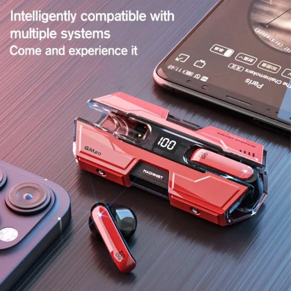 Ασύρματα Ακουστικά Hi-Fi Bluetooth 5.3 με Θήκη Φόρτισης Andowl Q-E07 Κόκκινα