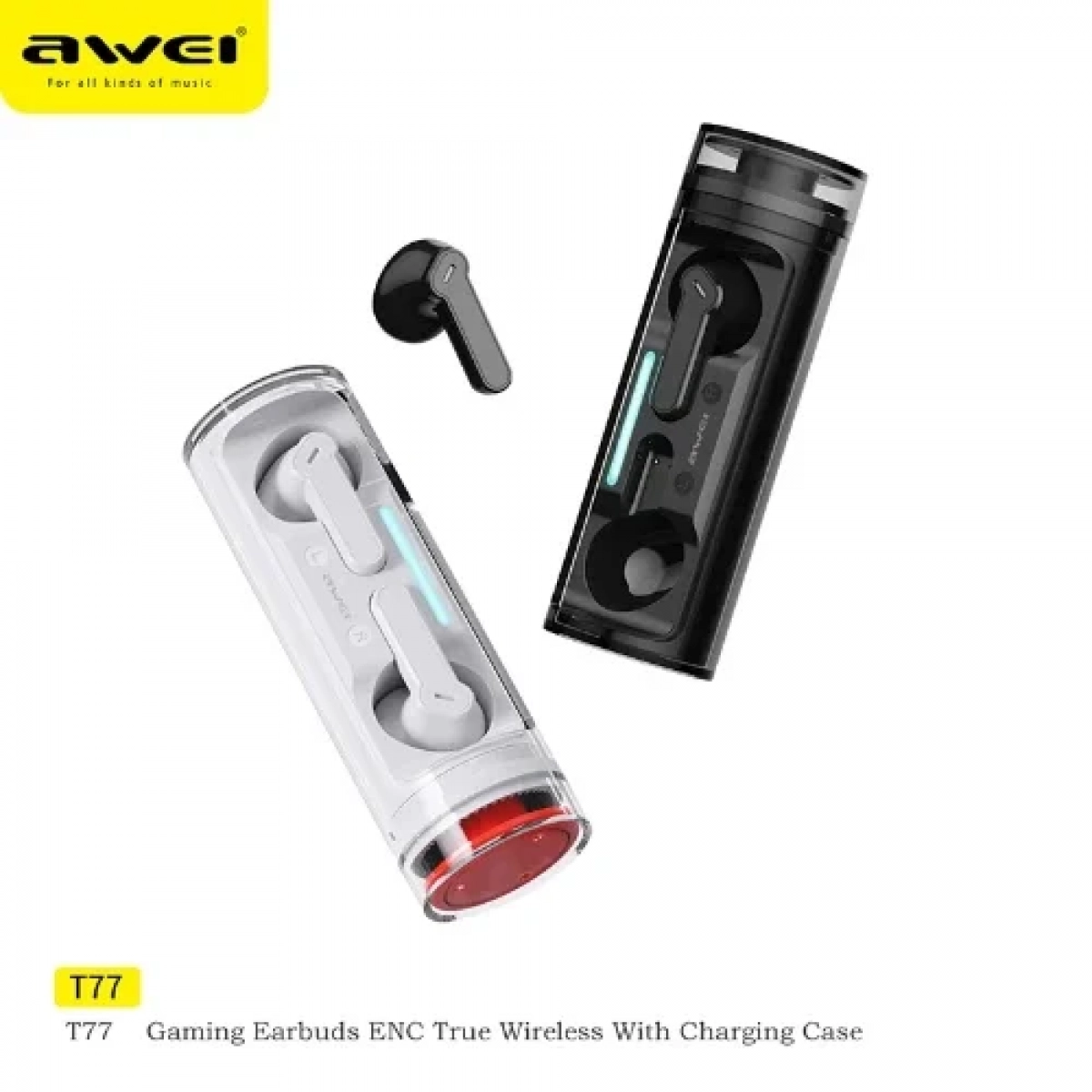 Awei T77 ENC Ασύρματα Ακουστικά Bluetooth 5.3 με 4 μικρόφωνα και Περιστρεφόμενη θήκη φόρτισης