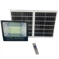 Αδιάβροχος ηλιακός προβολέας LED 2000W με 2 πάνελ και τηλεχειριστήριο Rixme