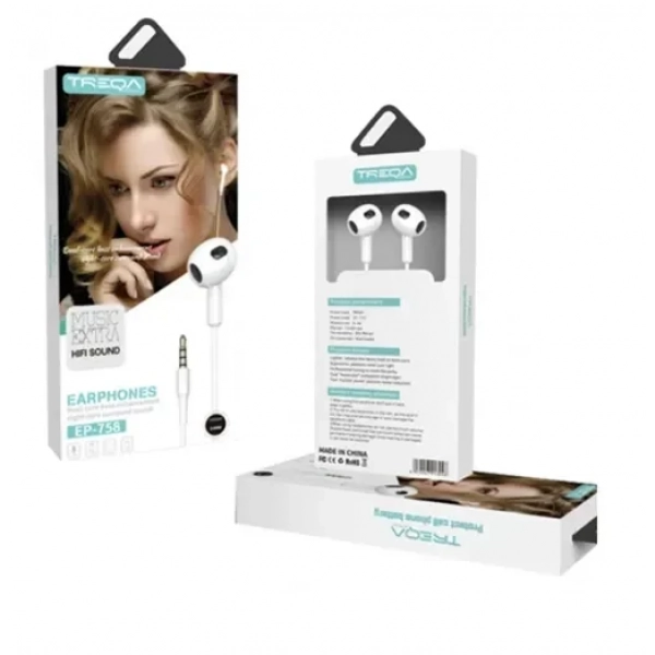 Ακουστικά κινητού Handsfree Earbuds με βύσμα Jack 3.5mm Treqa EP-758 λευκό