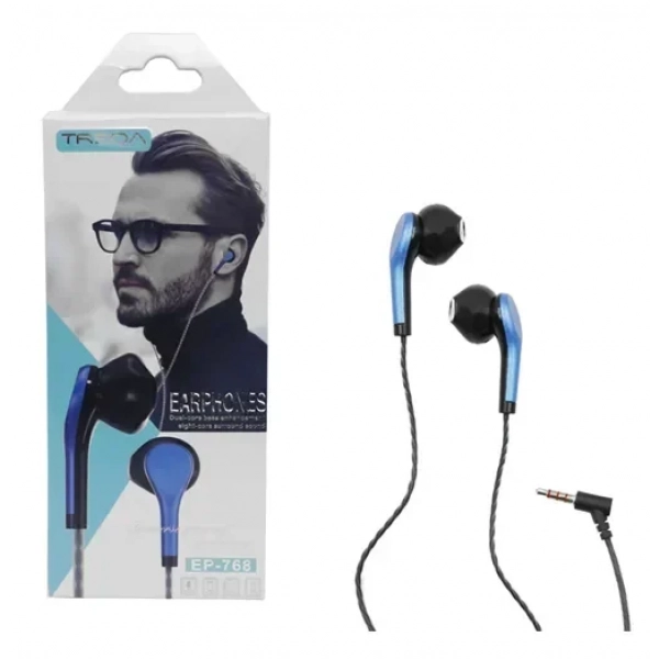 Ακουστικά κινητού Handsfree Earbuds με βύσμα Jack 3.5mm Treqa EP-768 μπλε