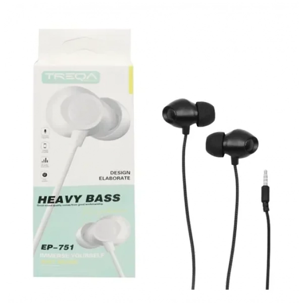 Ακουστικά κινητού Handsfree In-ear με βύσμα Jack 3.5mm Treqa EP-751 μαύρα