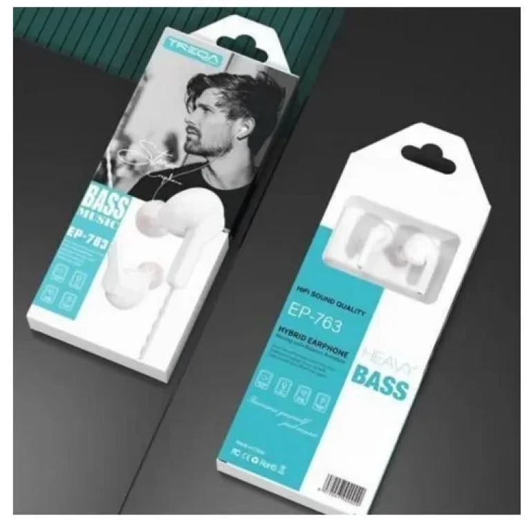 Ακουστικά κινητού Handsfree In-ear με βύσμα Jack 3.5mm Treqa EP-763 λευκό