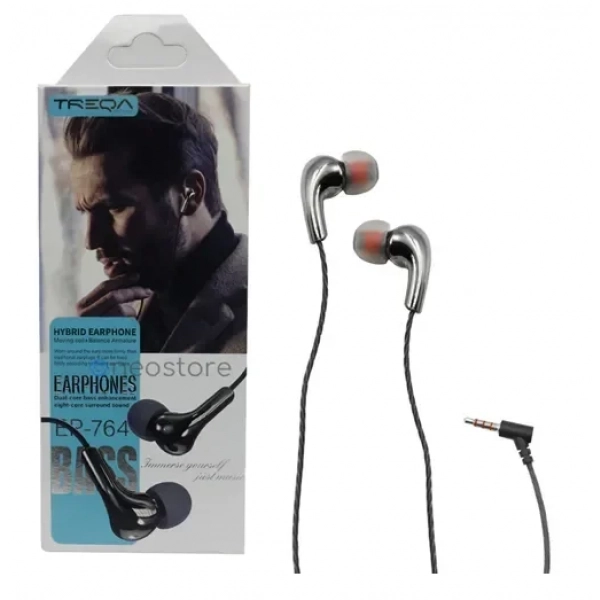 Ακουστικά κινητού Handsfree In-ear με βύσμα Jack 3.5mm Treqa EP-764 ασημί