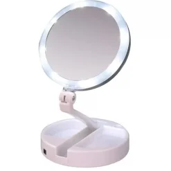 Αναδιπλούμενος καθρέπτης μακιγιάζ με LED και θήκες JG-988 ροζ