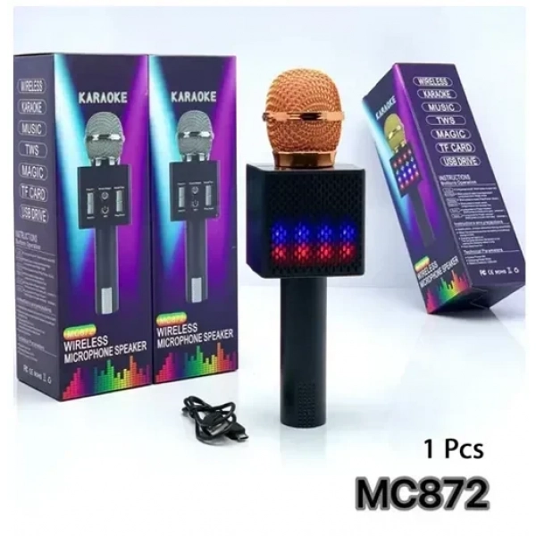 Ασύρματο μικρόφωνο Karaoke 1 τεμάχιο με Bluetooth & ενσωματωμένο ηχείο MC872 ροζ - χρυσό