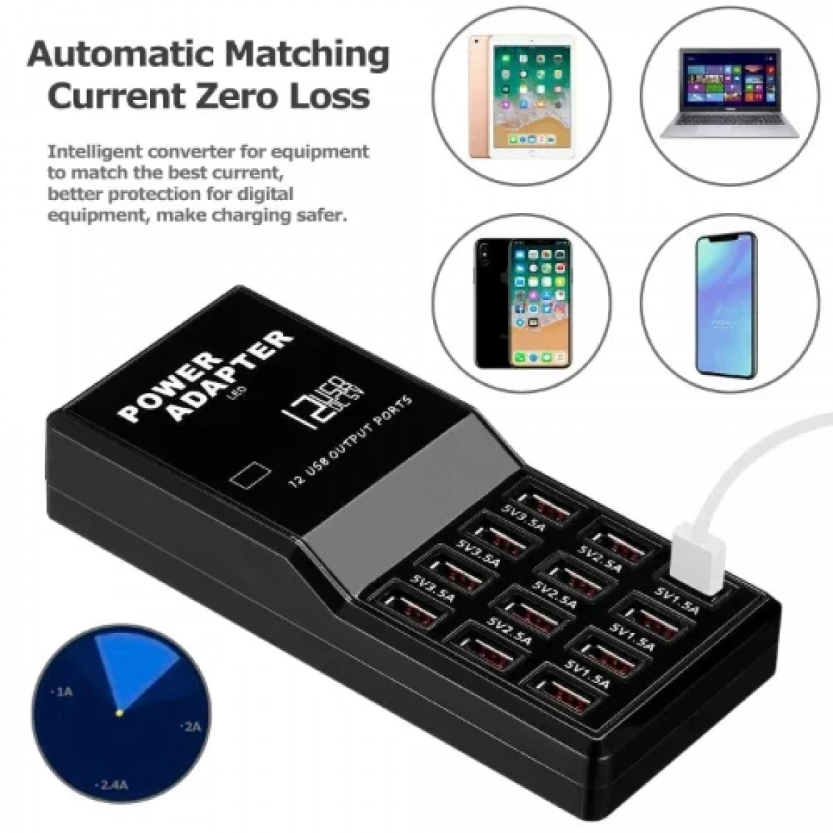 Φορτιστής πρίζας Γρήγορης Φόρτισης με 12 θύρες USB 60W 5V/10A μαύρος Q-CD630 Andowl