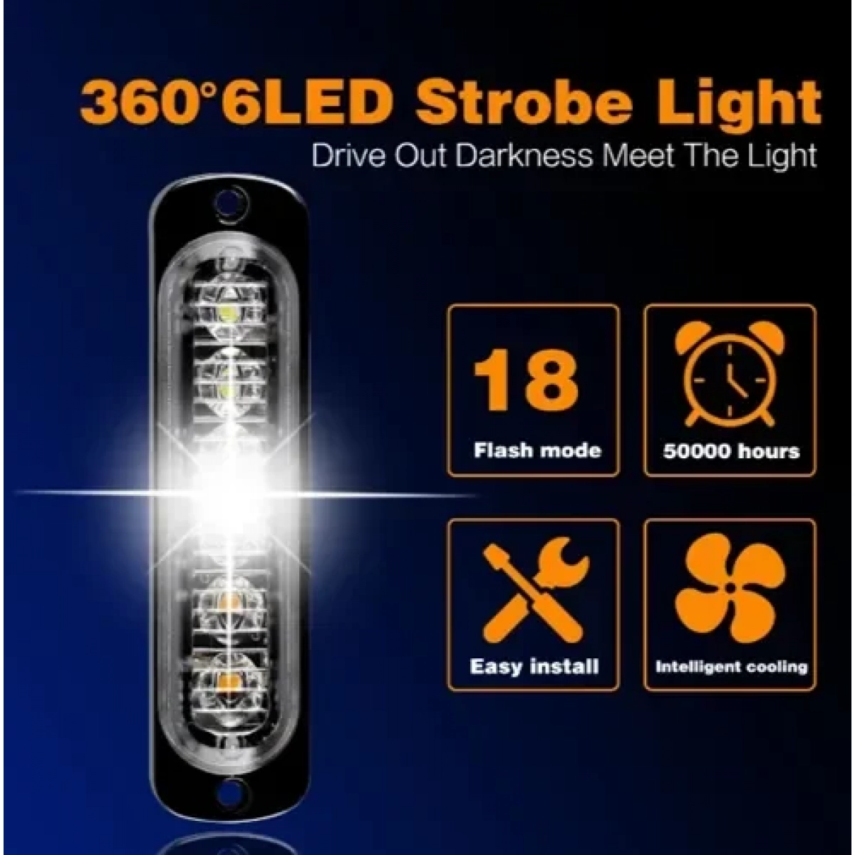Φανάρι LED μπλε – κόκκινο με 18 λειτουργίες 11cm 12V – 24V 6 SMD 1080LM IP66 0076 - Image 2