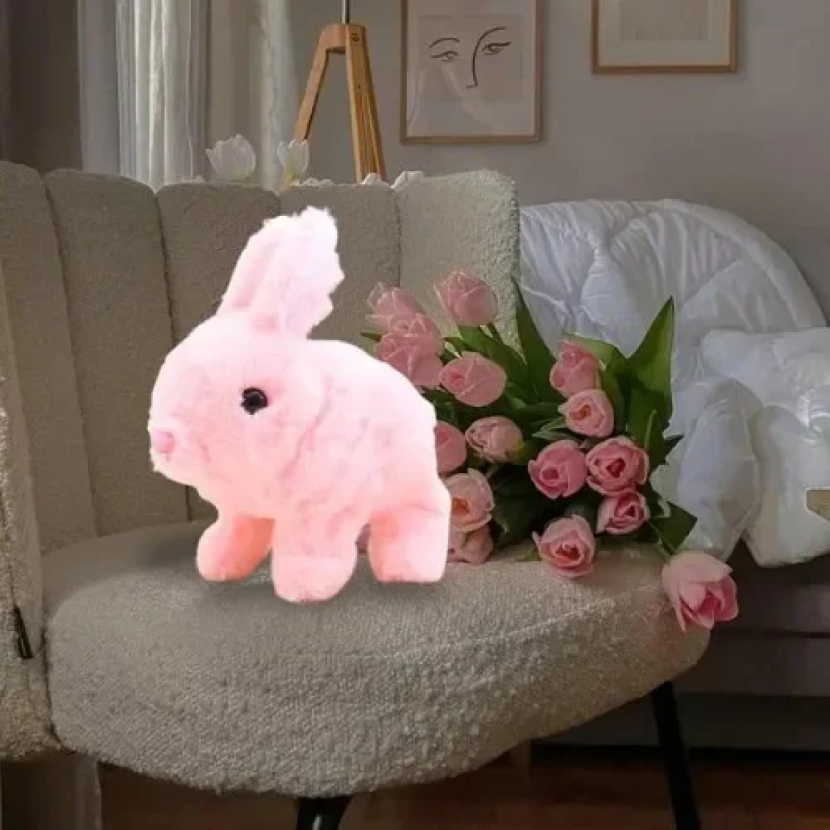 Βελούδινο Λούτρινο Κουνελάκι με Εφέ Κίνησης και Ηχητικά Εφέ - Ροζ
