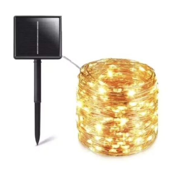 Ηλιακά χριστουγεννιάτικα λαμπάκια 120 LED θερμό λευκό αδιάβροχα με 8 λειτουργίες 10m σύρμα σε σειρά DY-6