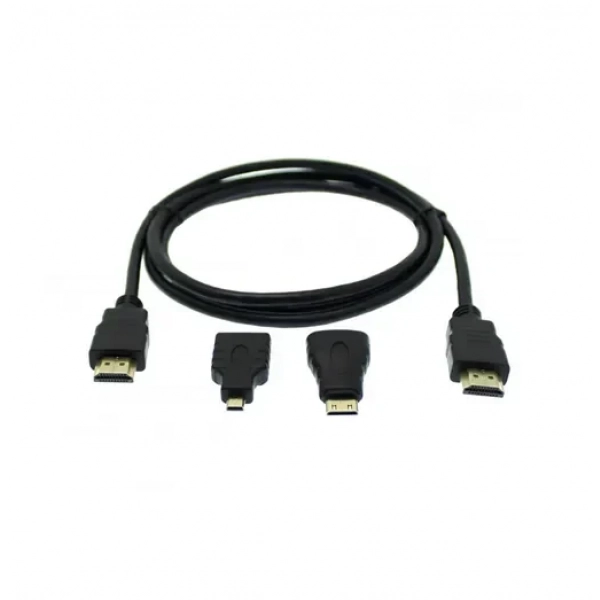 Καλώδιο HDMI 1.5m 1.4V, 3D με αντάπτορες Mini HDMI και Micro HDMI YWX-3X1 μαύρο