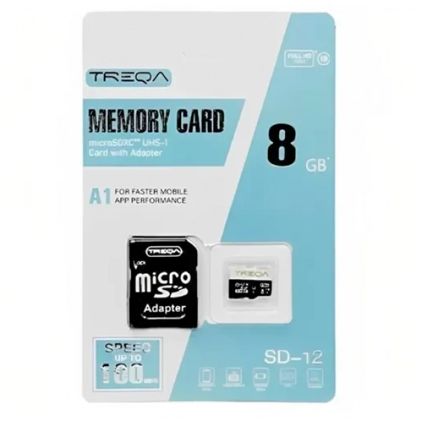 Κάρτα μνήμης Micro SDHC 8GB Class 10 U1 A1 UHS-1 με αντάπτορα SD Treqa SD-12-8GB