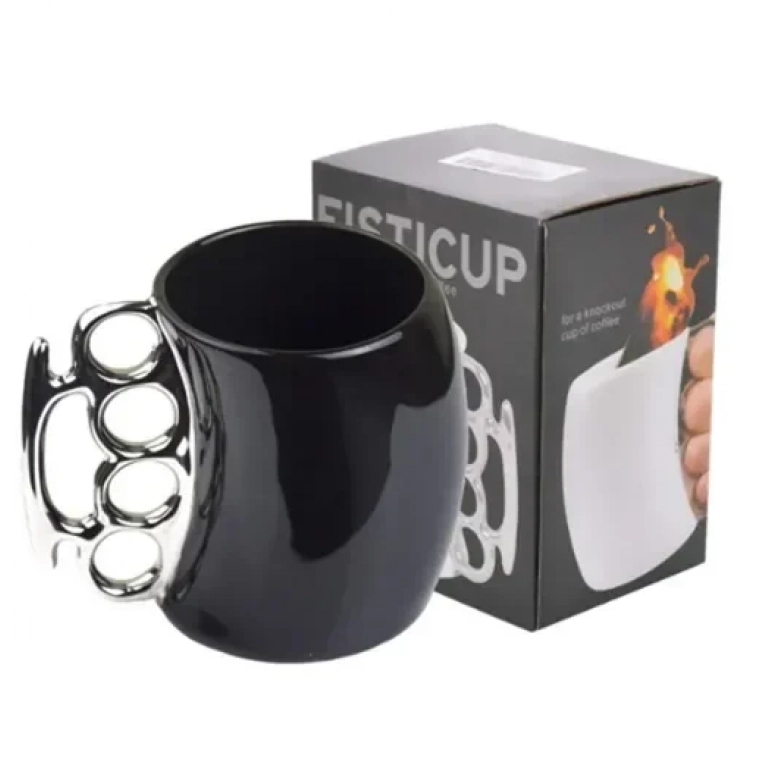 Κεραμική κούπα με λαβή σιδερογροθιά Fisticup μαύρο - ασημί