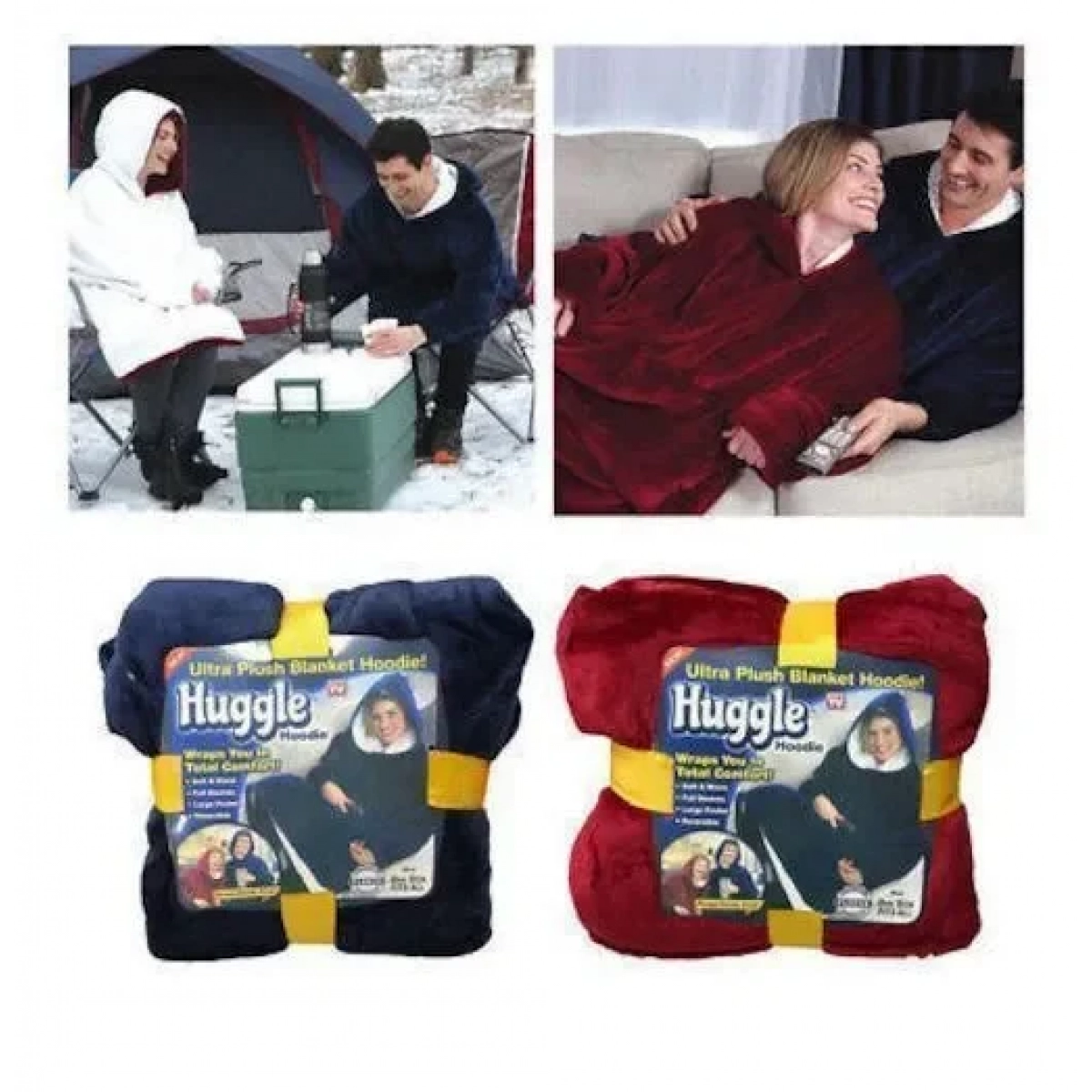 Κουβέρτα βελουτέ με κουκούλα & μανίκια Huggle μαύρο χρώμα - Image 2