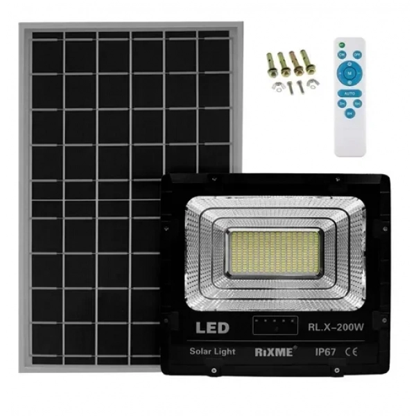 Led αδιάβροχος ηλιακός προβολέας 200W 20480LM με πάνελ και τηλεχειριστήριο Rixme RL.X-200W