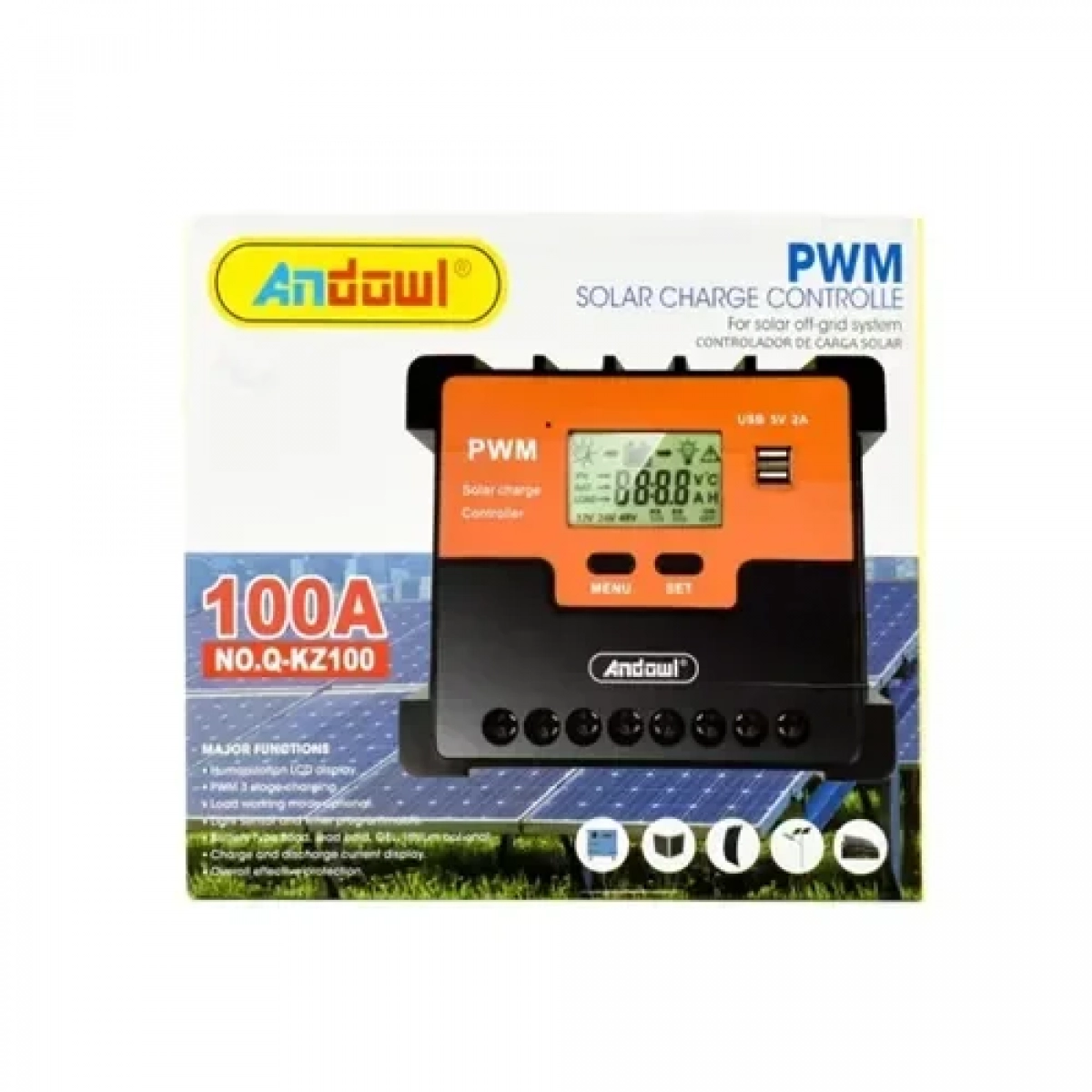 Ρυθμιστής φόρτισης 100A 12/24V PWM Andowl Q-KZ100 – μαύρο, πορτοκαλί - Image 3